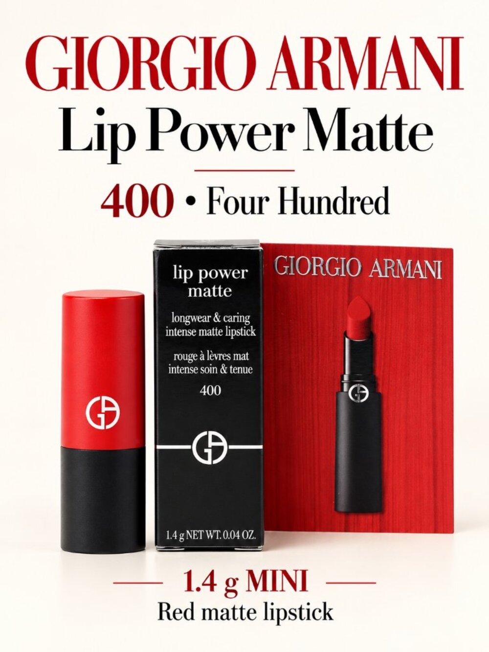 Giorgio Armani Lip Power Matte Lipstick 400 Four Hundred Red Mini 1.4g